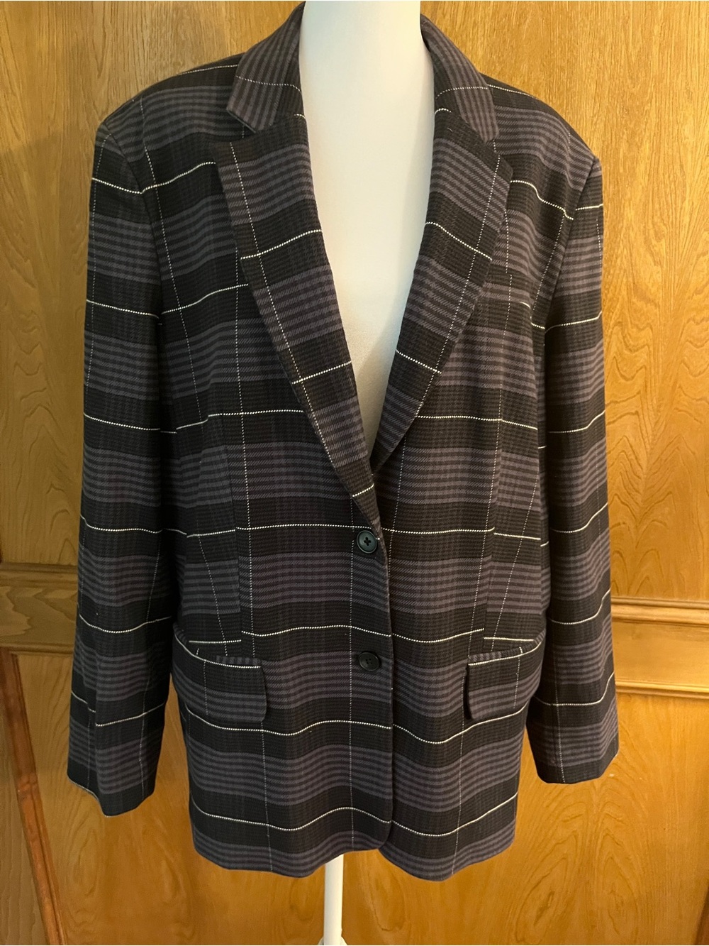Sz 2XL Free Assembly Grey & Black Plaid Boyfriend Blazer Jacket Y2K Academia